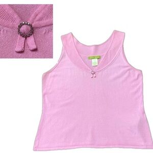 Sigrid Olsen Sleeveless Top Pink With Rhinestone Accents Petite Medium Y2K